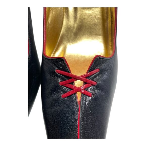 Timothy Hitsman Vintage Black Pointy Red Lace Up Detail Size 8.5 Punps Heels - Picture 8 of 8